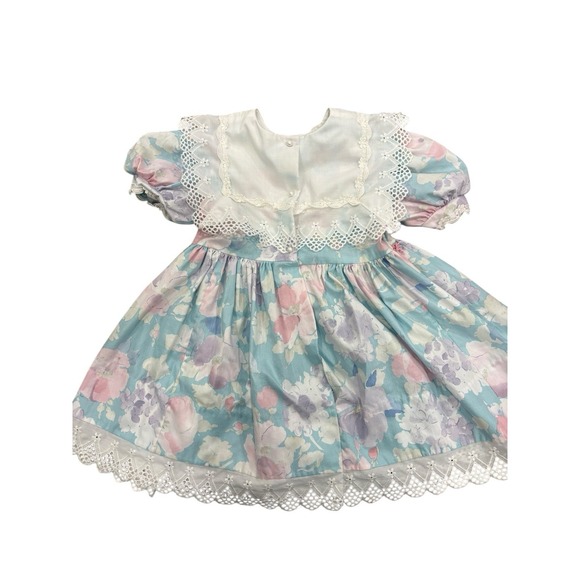 Vtg Girls Toddler Floral Lace Dress 3t Puff Sleeve Pastel Cottagecore Praire - Picture 4 of 7